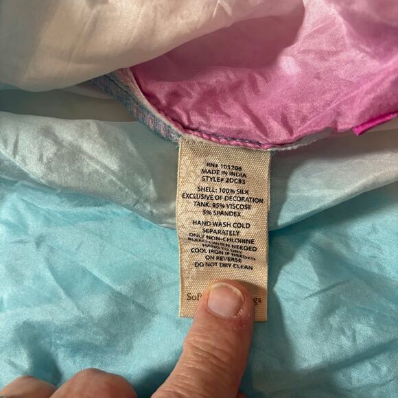 Soft Surroundings CURACAO 100% SILK Tunic Top size L BOHO Turquoise pink Resort - Picture 8 of 10